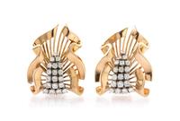 A Pair of Retro Rose Gold, Platinum and Diamond Dressclips, 25.50 dwts.