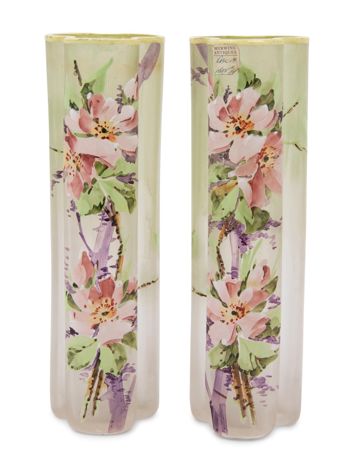 A Pair of French Enameled Glass Vases