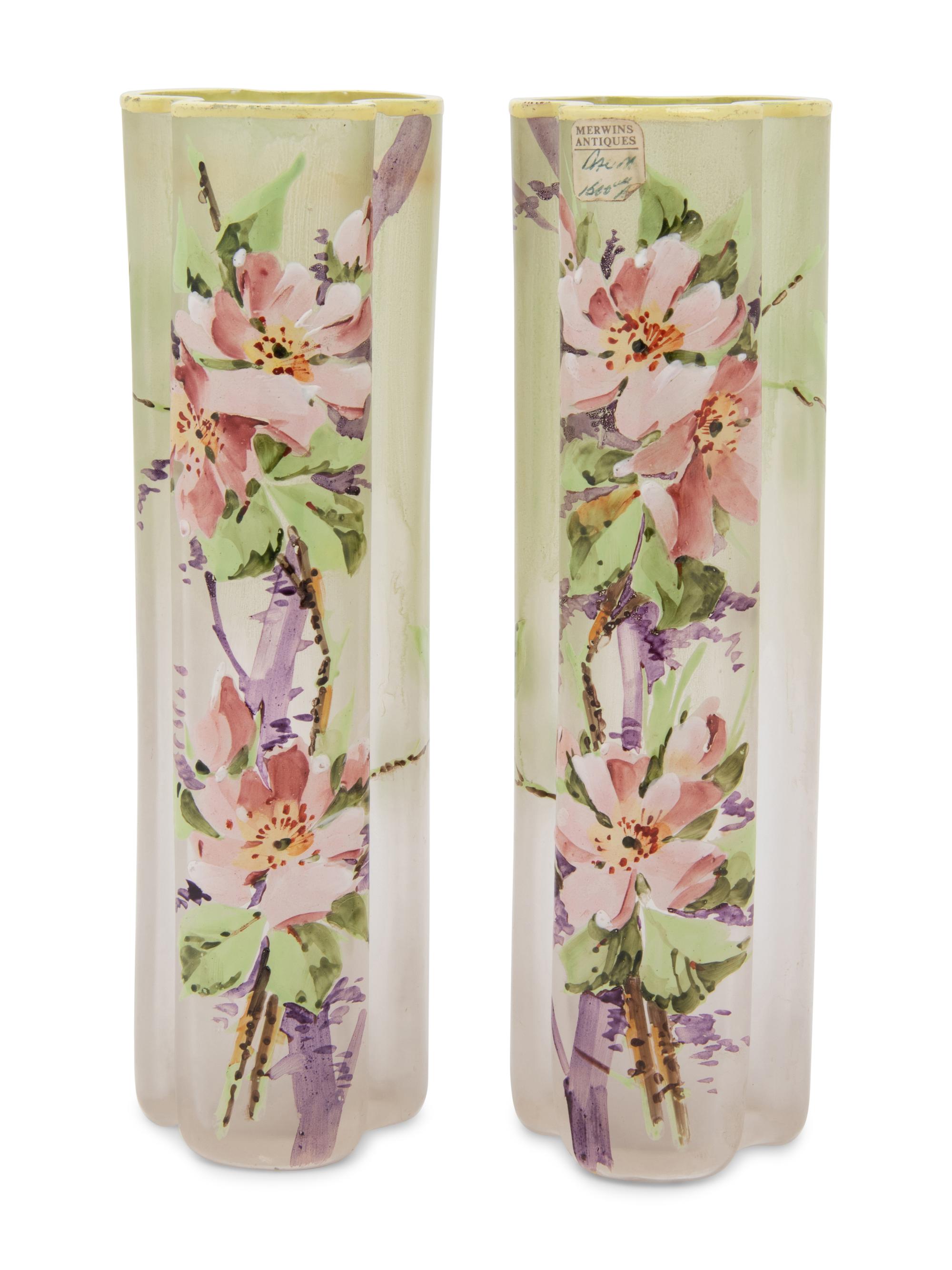 A Pair of French Enameled Glass Vases