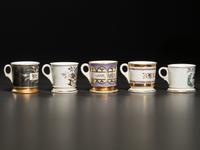 Five Porcelain Shaving Mugs with Floral and Foliate Decoration
