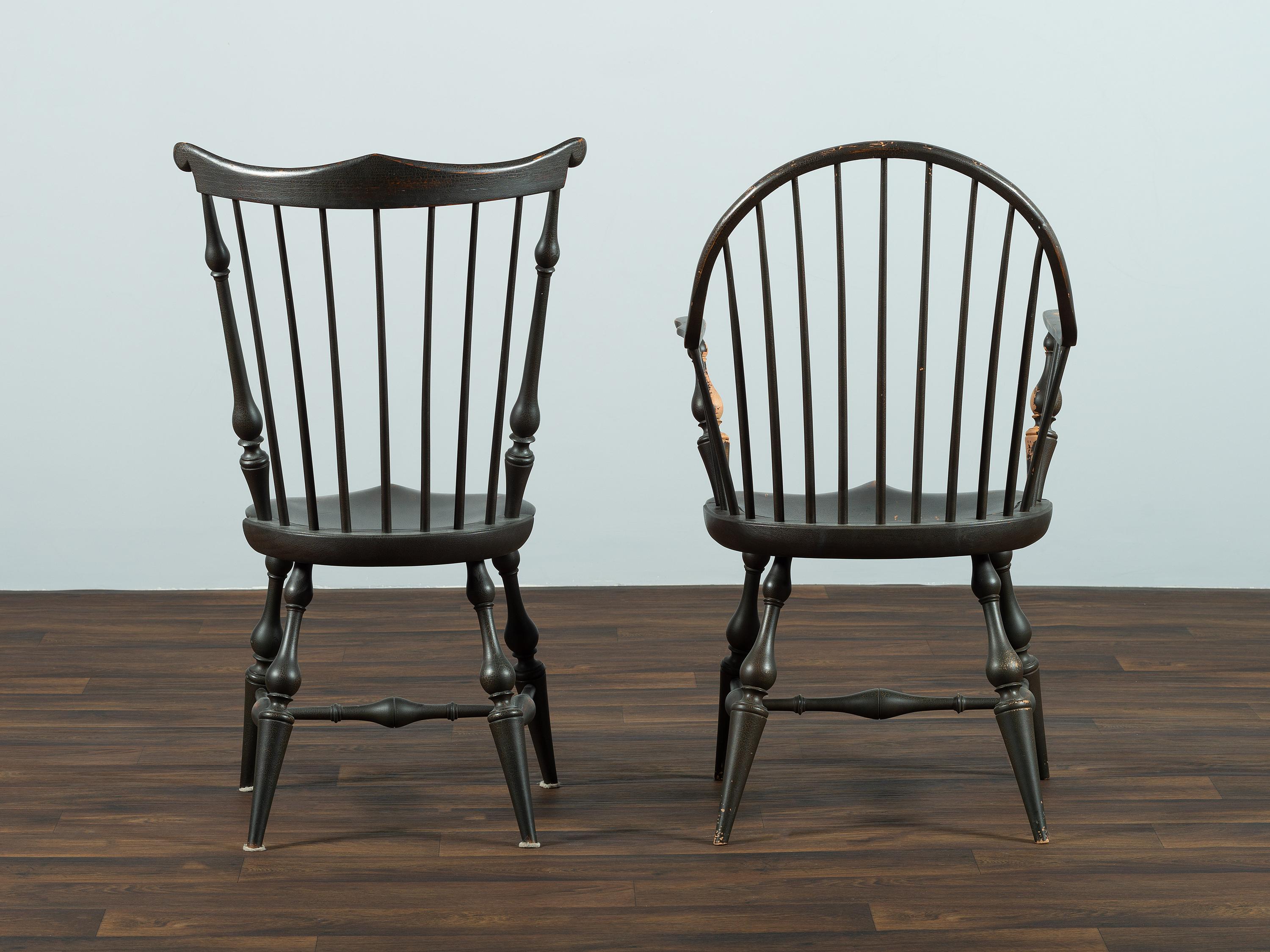 Two D.R. Dimes Black Painted Windsor Chairs