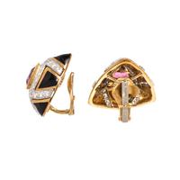 NICHOLAS VARNEY, PINK TOURMALINE, DIAMOND AND ENAMEL EARCLIPS