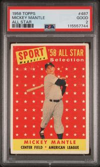A 1958 Topps Mickey Mantle All Star Baseball Card No. 487 (PSA 2 GOOD) from The Collection of David Eisenhower