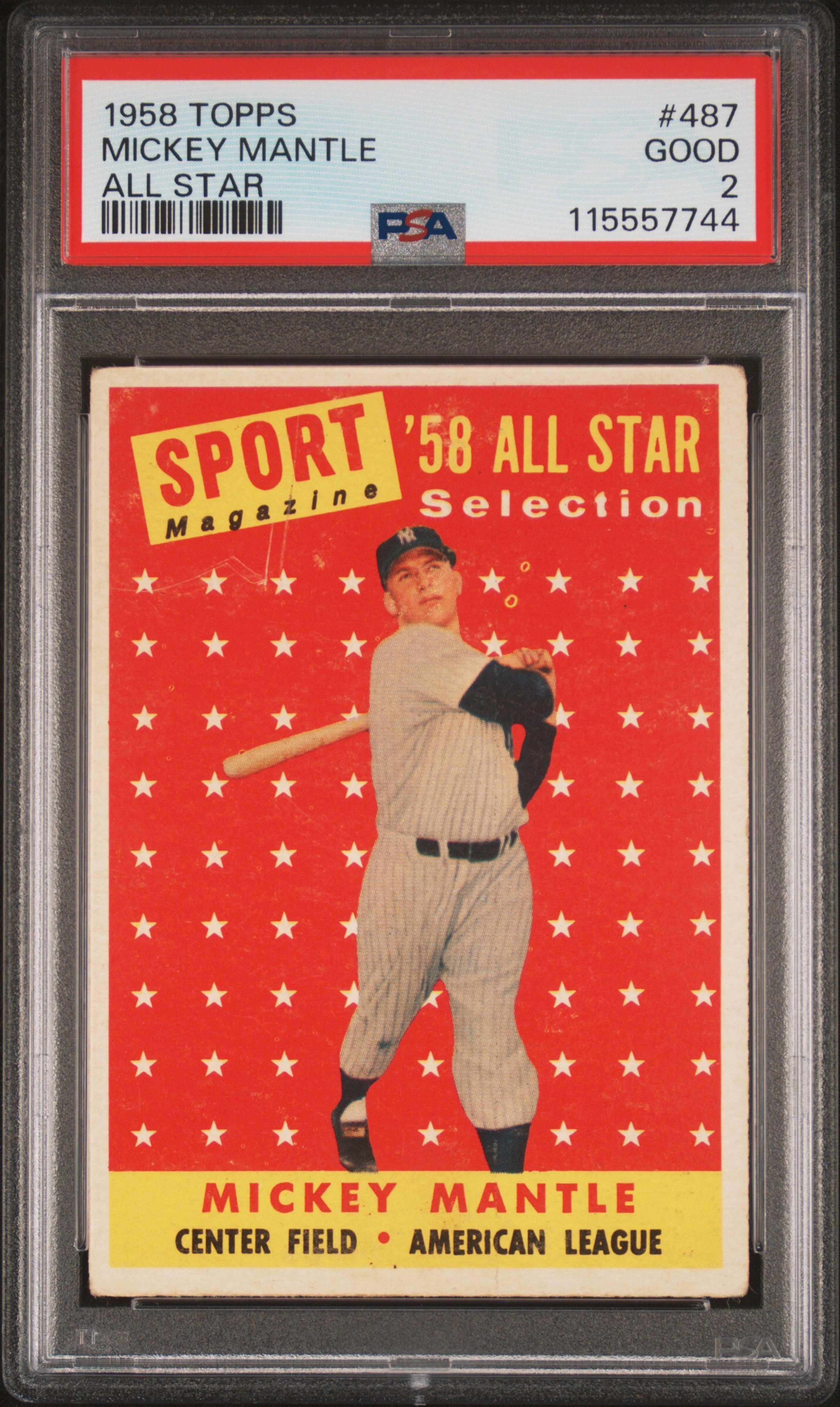 A 1958 Topps Mickey Mantle All Star Baseball Card No. 487 (PSA 2 GOOD) from The Collection of David Eisenhower