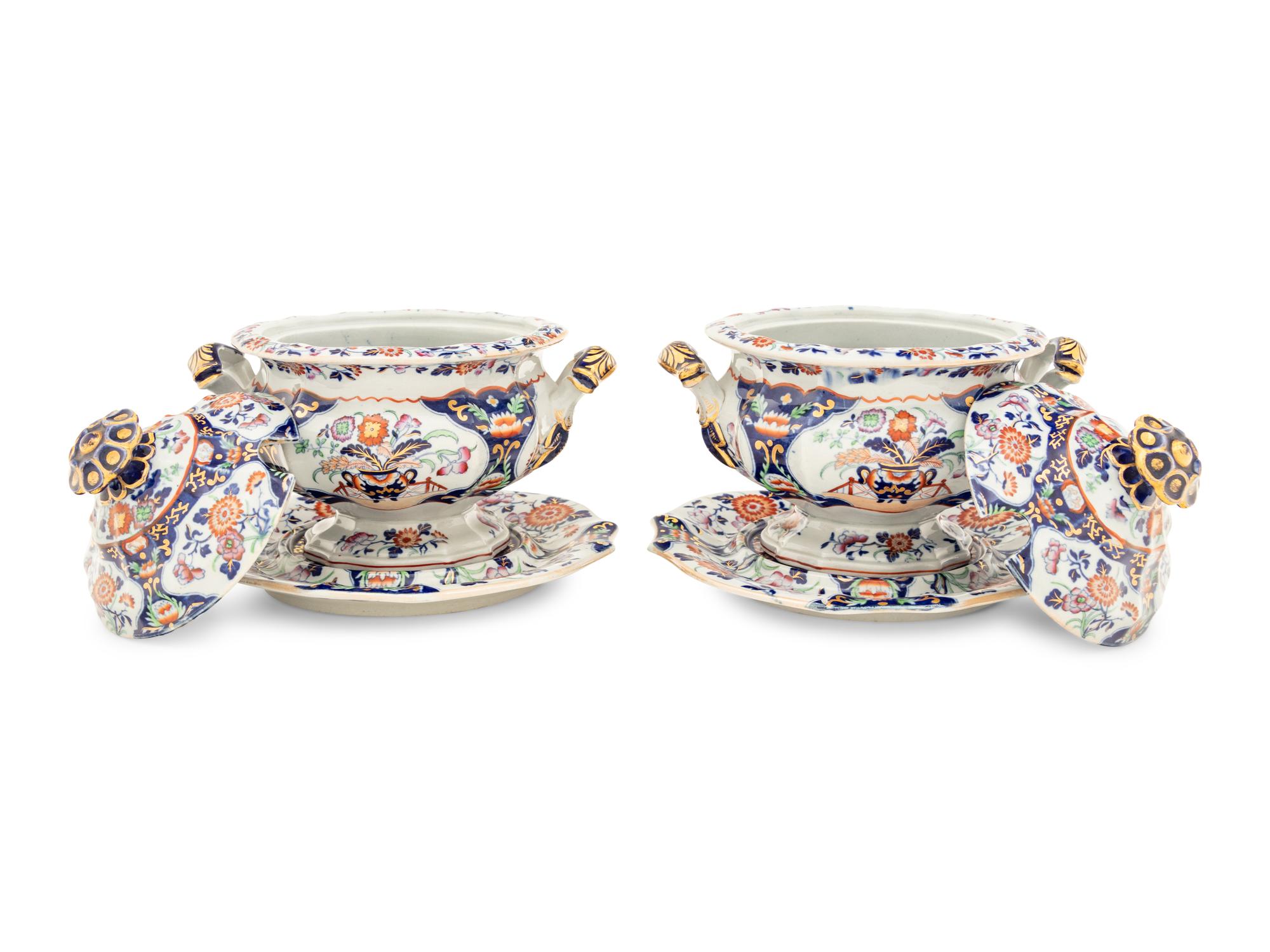 A Pair of English Ironstone Sauce Tureens