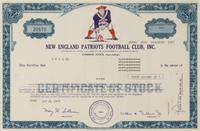 A 1977 New England Patriots Stock Certificate,