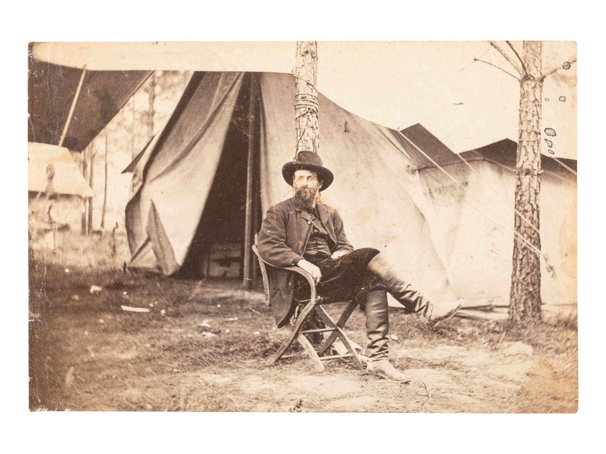 [CIVIL WAR]. A group of 2 albumen photographs of Cold Harbor, Virginia, incl. post-battle scene and Charles A. Dana, Assistant Secretary of War, at camp. [June 1864].