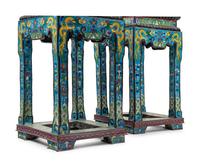A Pair of Chinese Blue Ground Cloisonné Enamel Stools