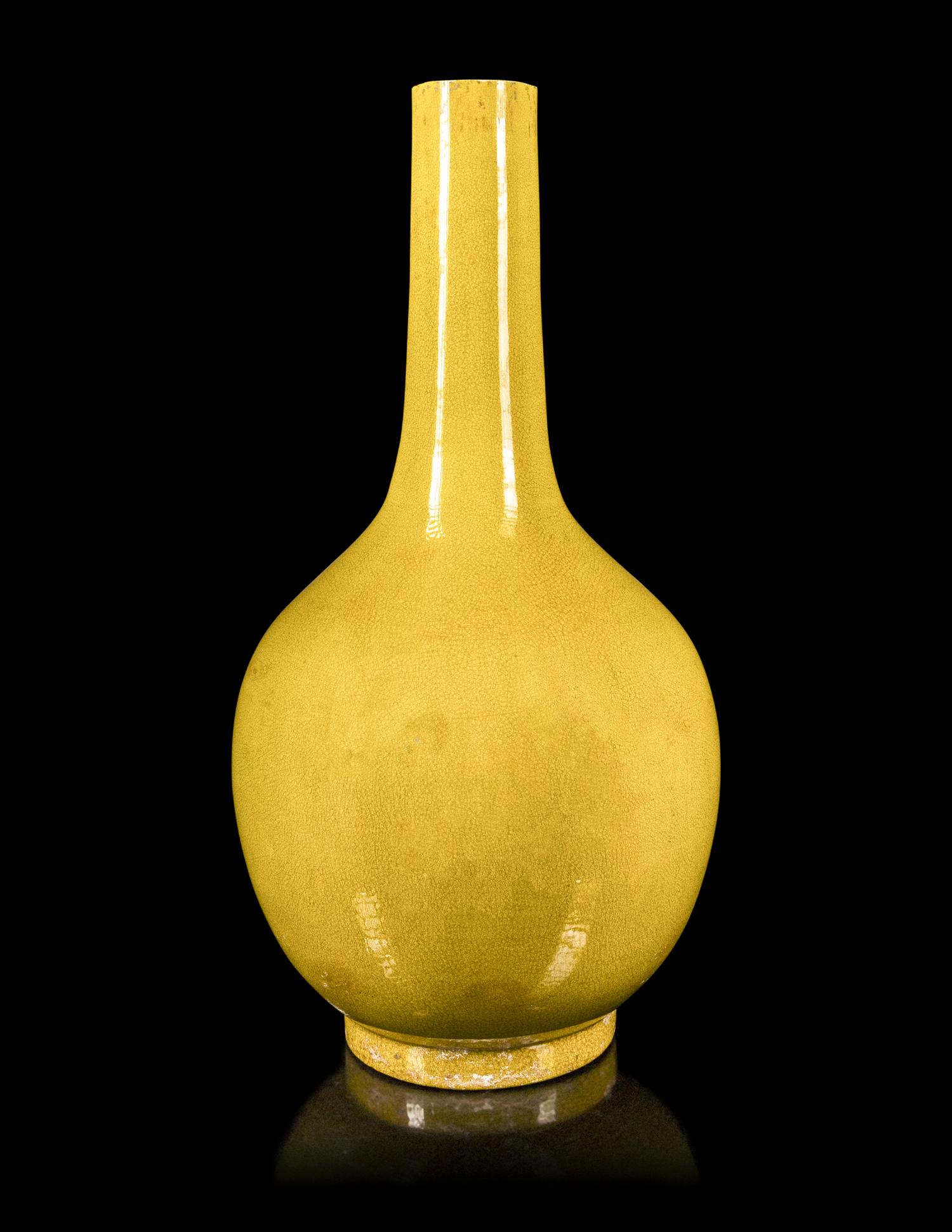 A Monumental Chinese Yellow Glazed Porcelain Bottle Vase