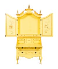 A Venetian Style Painted and Parcel Gilt Bureau Cabinet