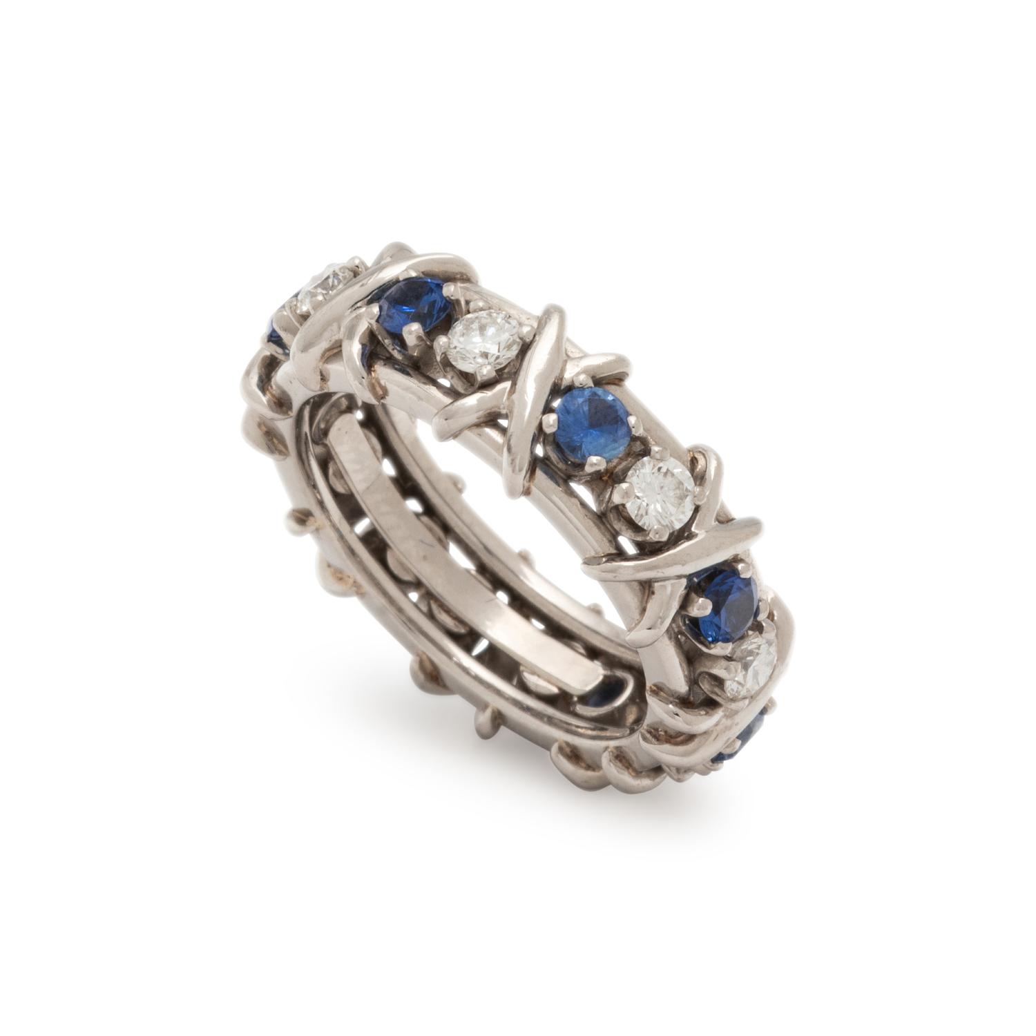 TIFFANY & CO., SCHLUMBERGER, DIAMOND, SAPPHIRE AND PLATINUM 'SIXTEEN STONE' RING