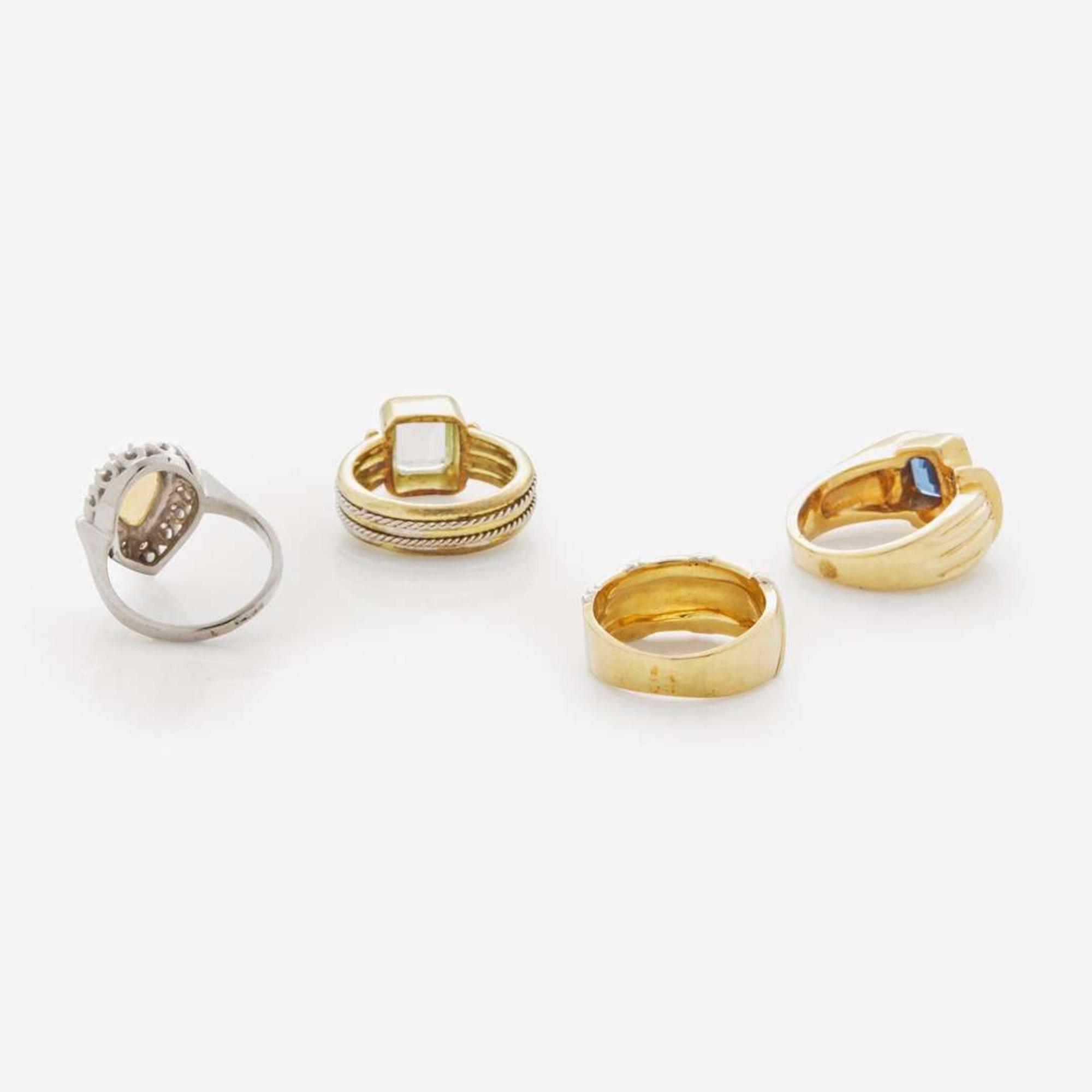 A Group of Ladies 14K Gold and Gemstone Rings