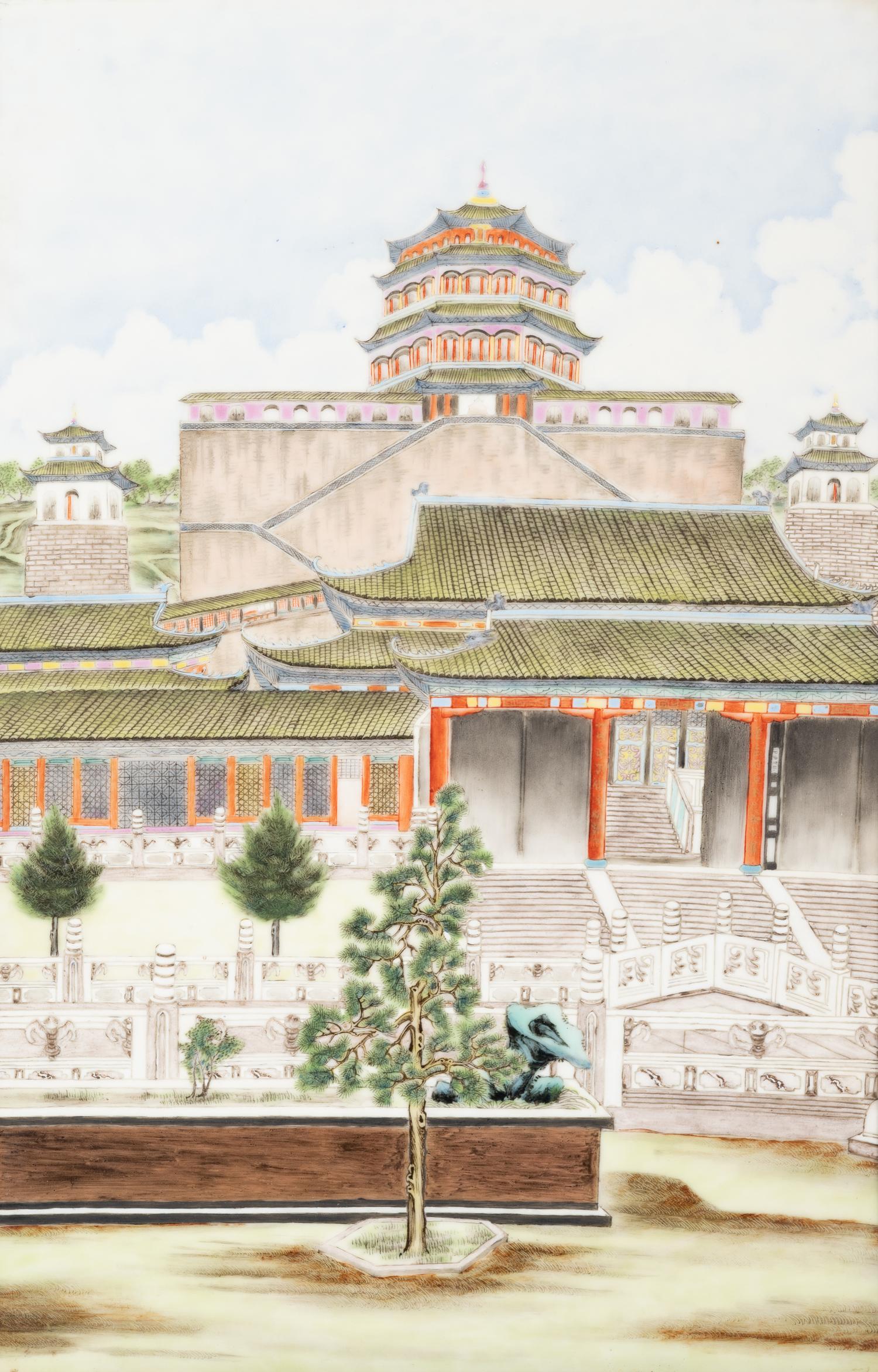 A Famille Rose 'Summer Palace' Wall Panel