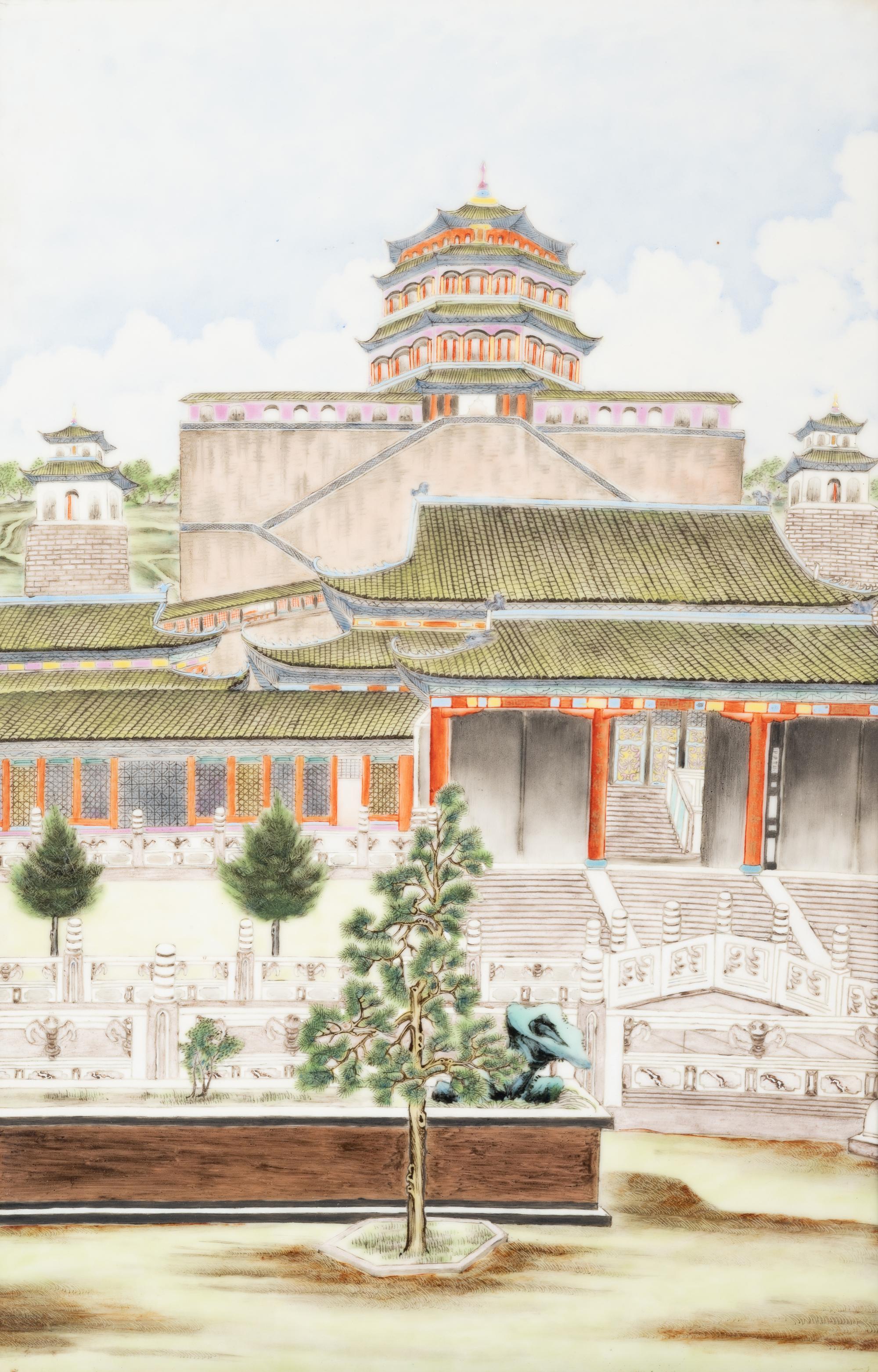 A Famille Rose 'Summer Palace' Wall Panel
