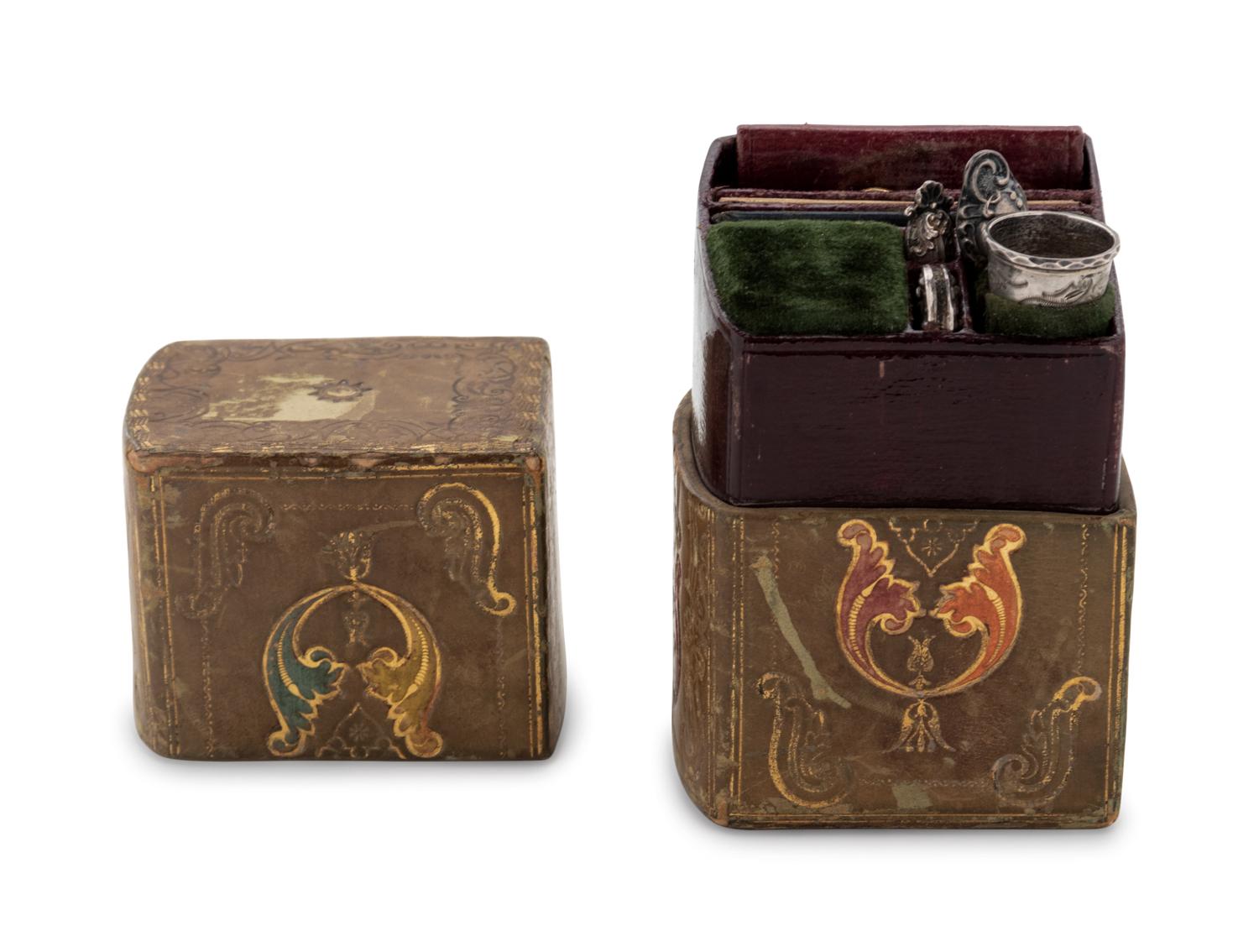 A Victorian Tooled Leather-Cased "Lady's Companion" Needlework Kit