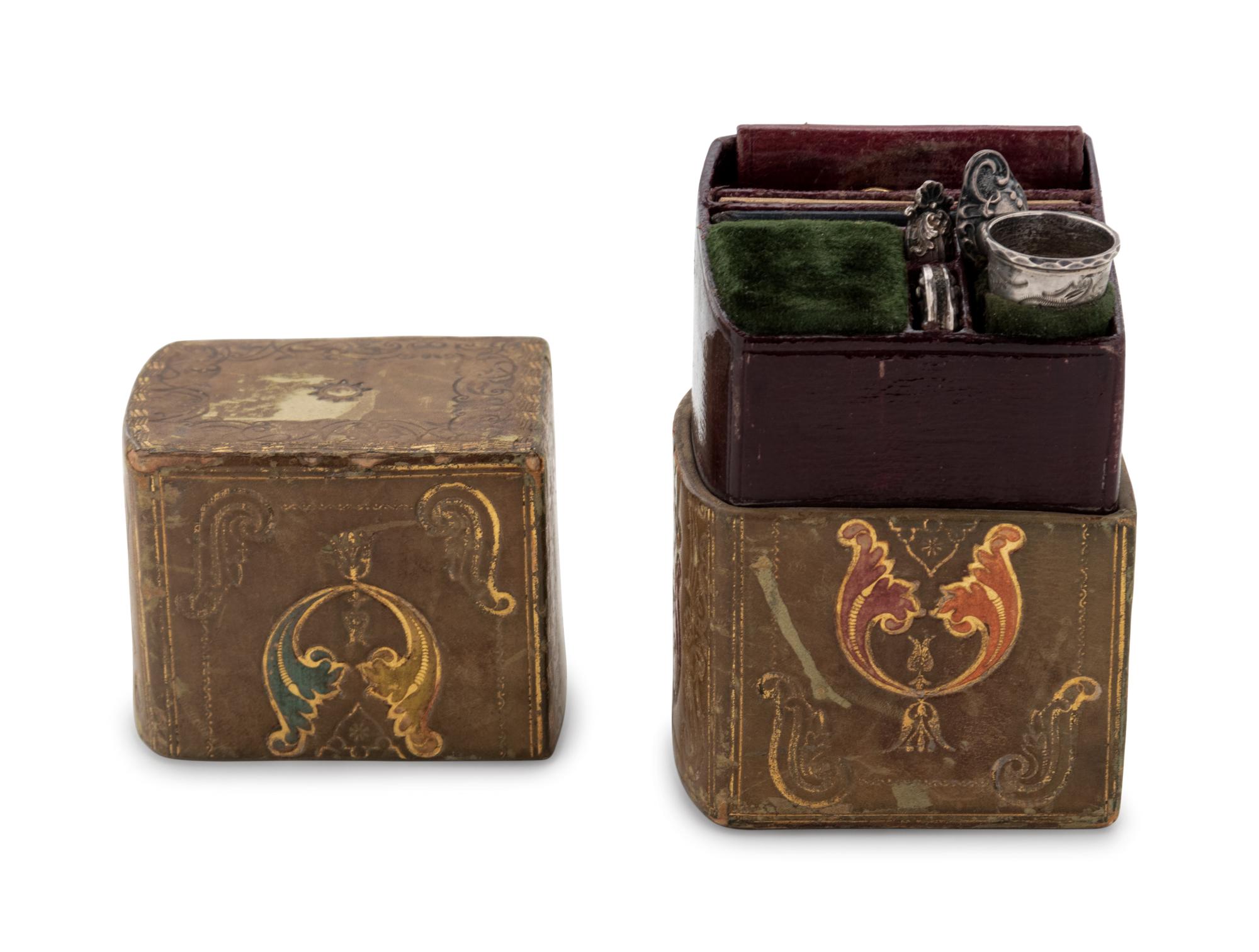 A Victorian Tooled Leather-Cased "Lady's Companion" Needlework Kit