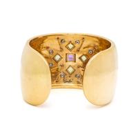 AMETHYST, PERIDOT, DIAMOND, ENAMEL, AND YELLOW GOLD CUFF BRACELET