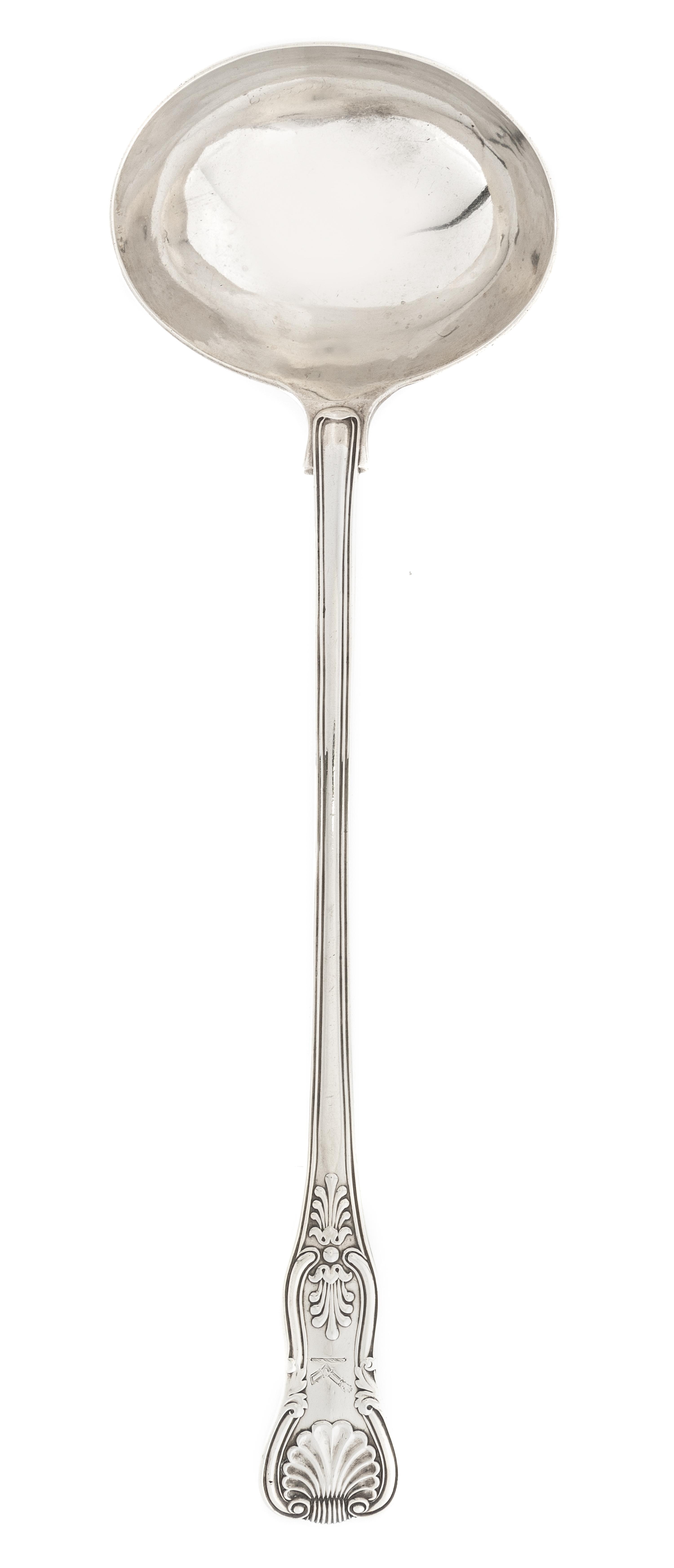 A William IV Silver Ladle, Mary Chawner, London, 1835, having a rocaille and S-scroll decorated handle.
