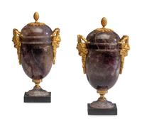 A Pair of George III Gilt Bronze Mounted Blue John Cassolettes