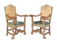 A Pair of Italian Baroque Walnut Armchairs