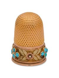 A French Yellow Gold and Turquoise-Inset Thimble