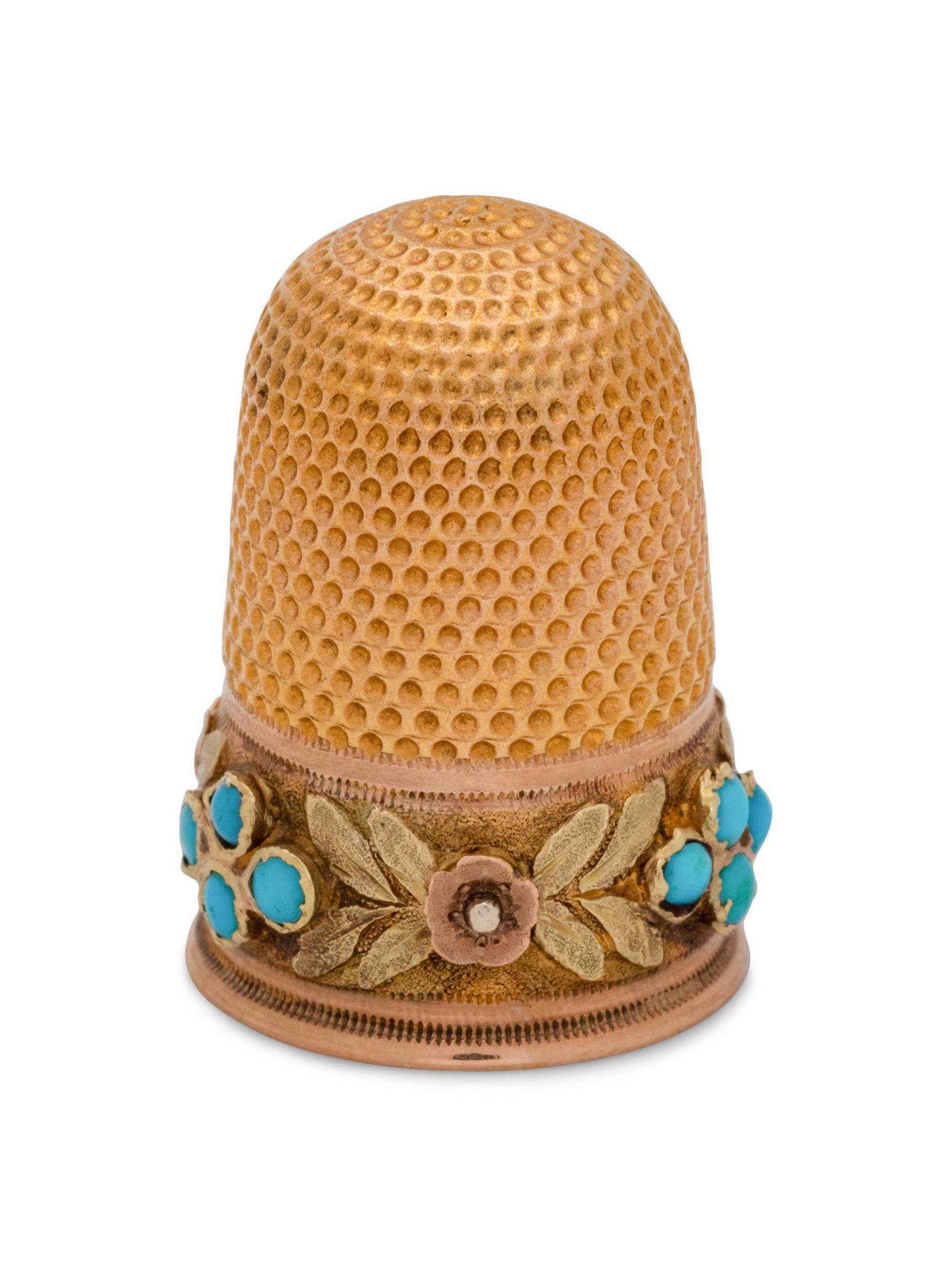 A French Yellow Gold and Turquoise-Inset Thimble