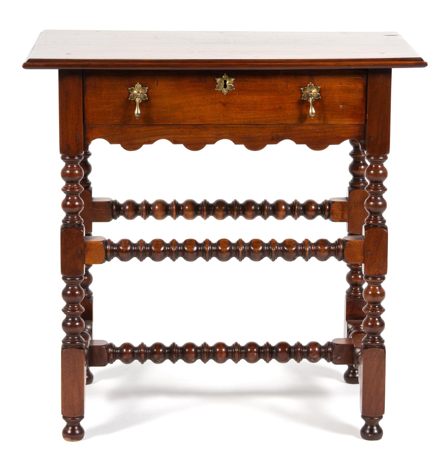 A Pair of William and Mary Style Walnut Side Tables Height 28 3/4 x width 29 x depth 17 3/4 inches.