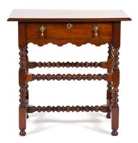 A Pair of William and Mary Style Walnut Side Tables Height 28 3/4 x width 29 x depth 17 3/4 inches.