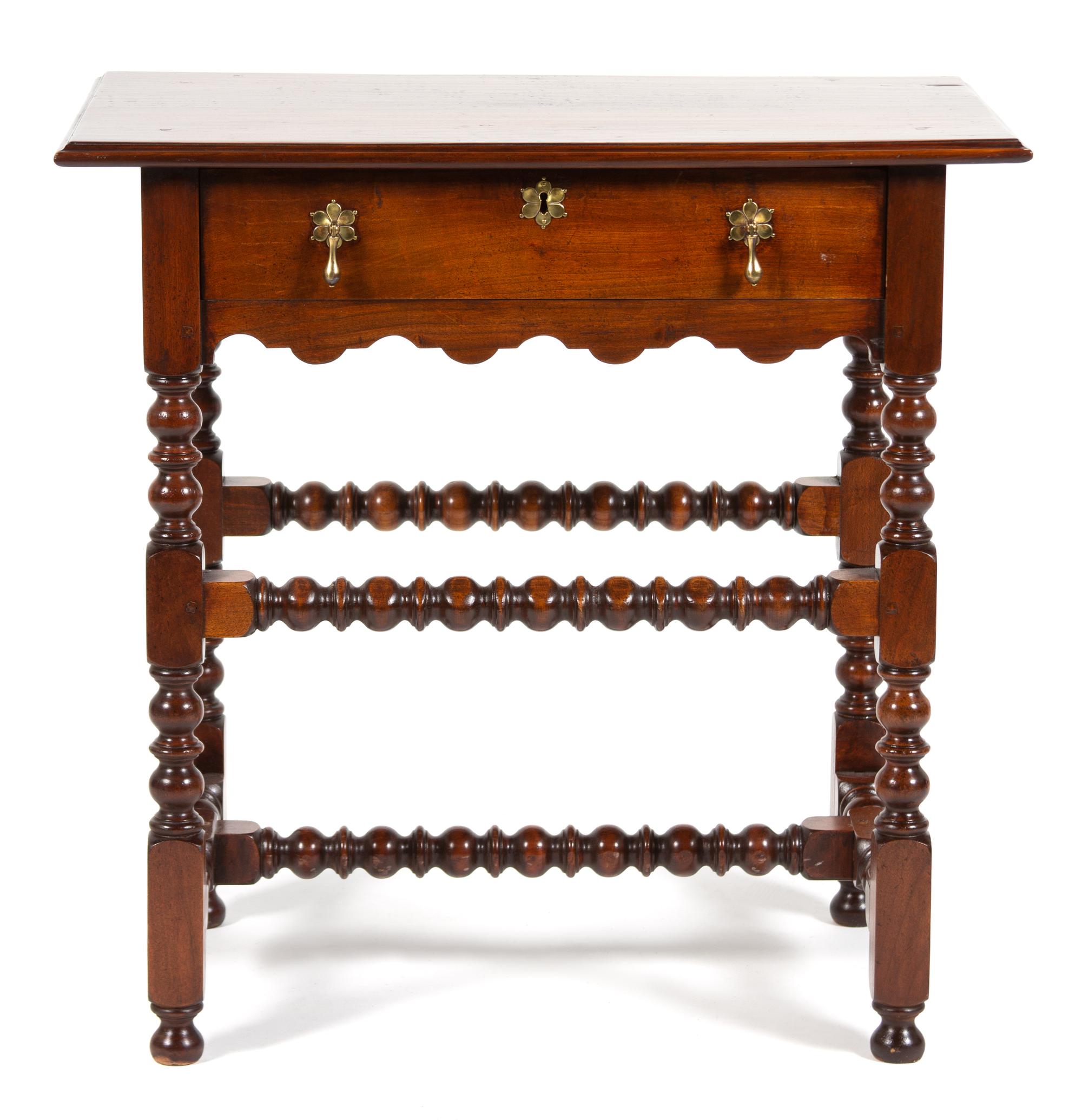 A Pair of William and Mary Style Walnut Side Tables Height 28 3/4 x width 29 x depth 17 3/4 inches.