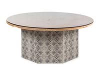 A Contemporary Octagonal Upholstered Dining Table Base with a Circular Glass Top