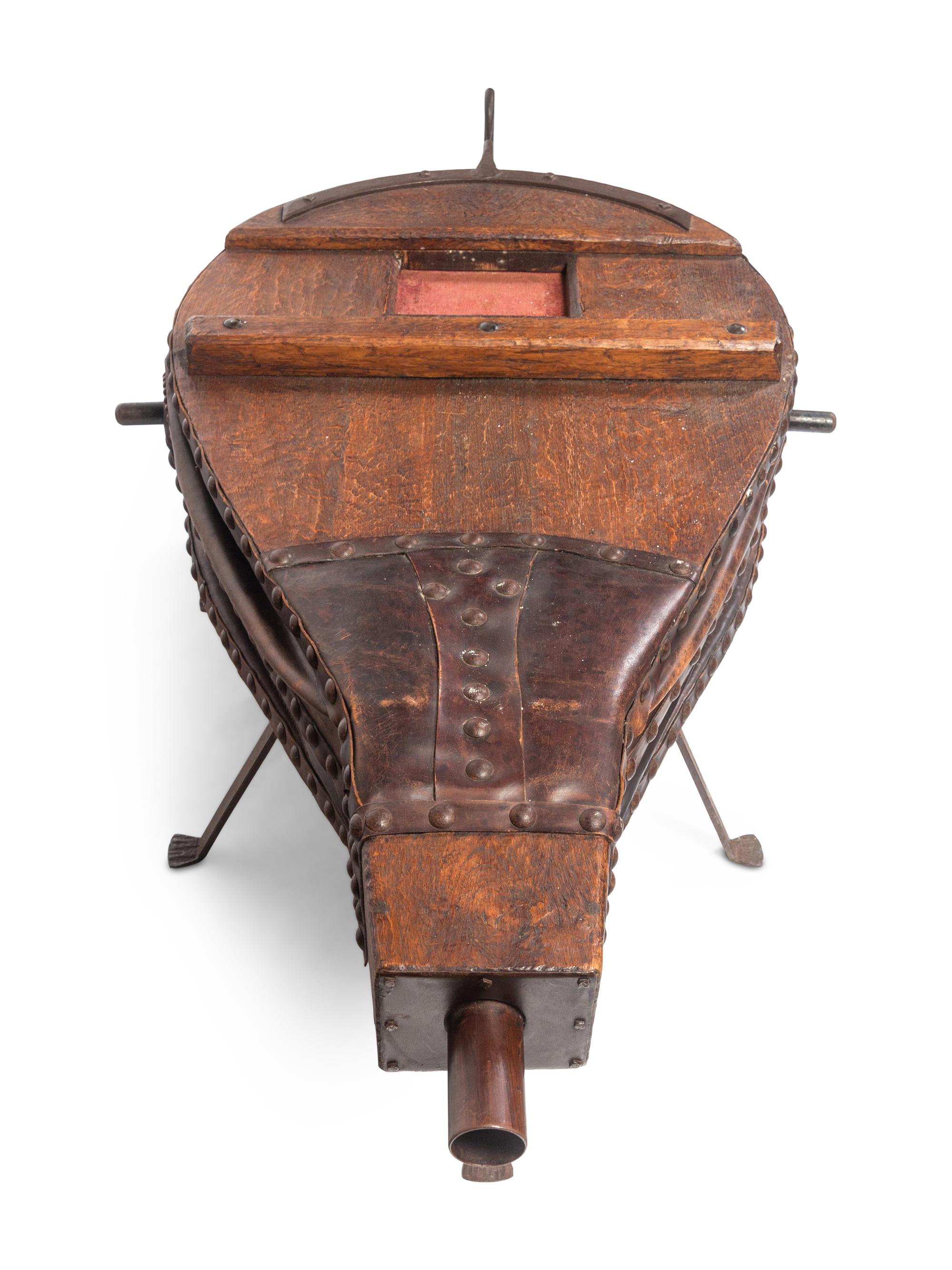 A Large Oak and Leather Bellows on Stand