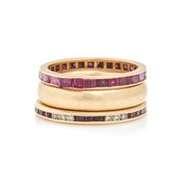 COLLECTION OF YELLOW GOLD, RUBY AND DIAMOND BANDS