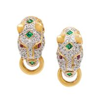 LEVIAN, DIAMOND AND GEMSTONE PANTHER EARCLIPS