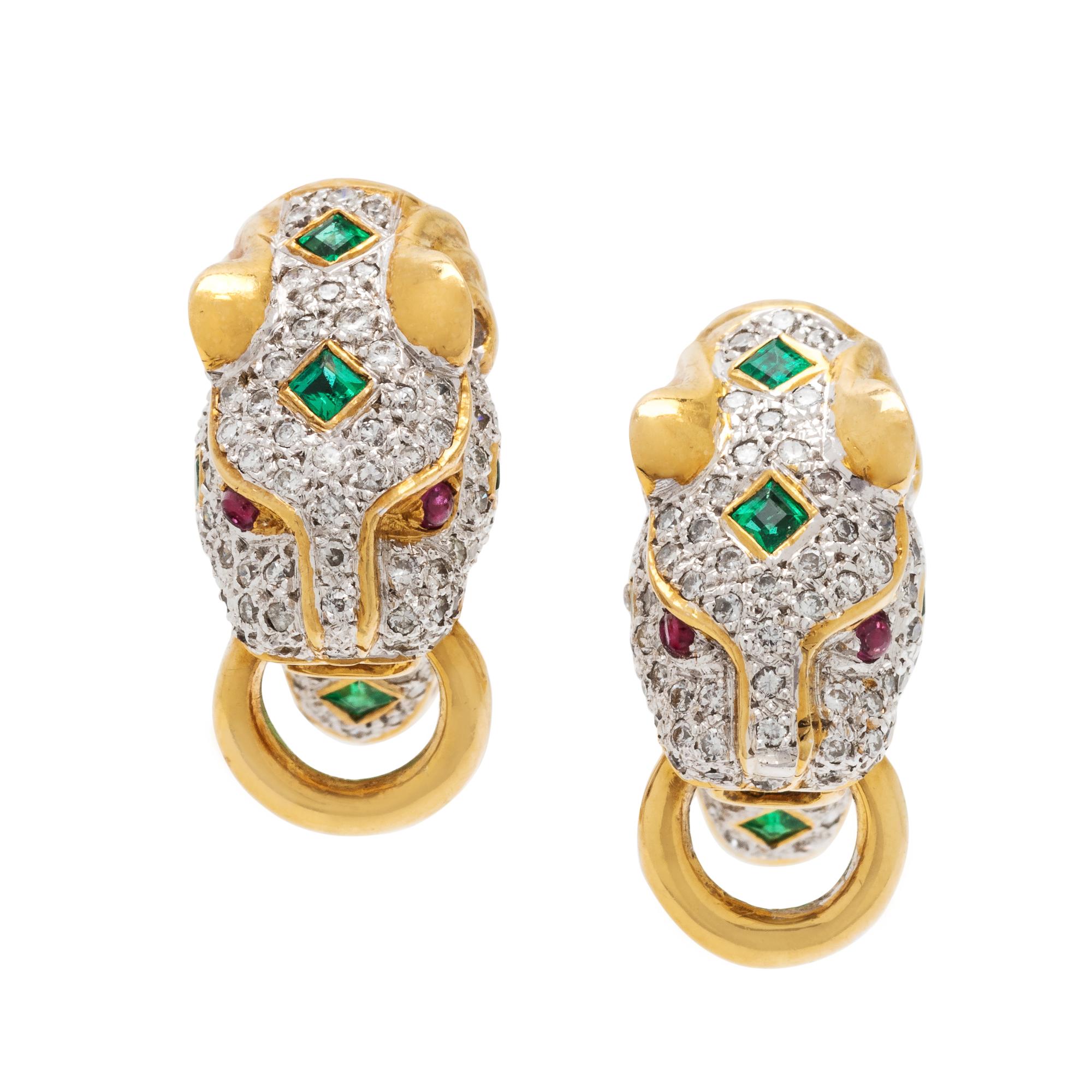 LEVIAN, DIAMOND AND GEMSTONE PANTHER EARCLIPS