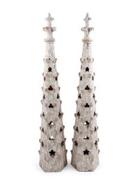 A Pair of Gothic Style Painted Wood Finials
