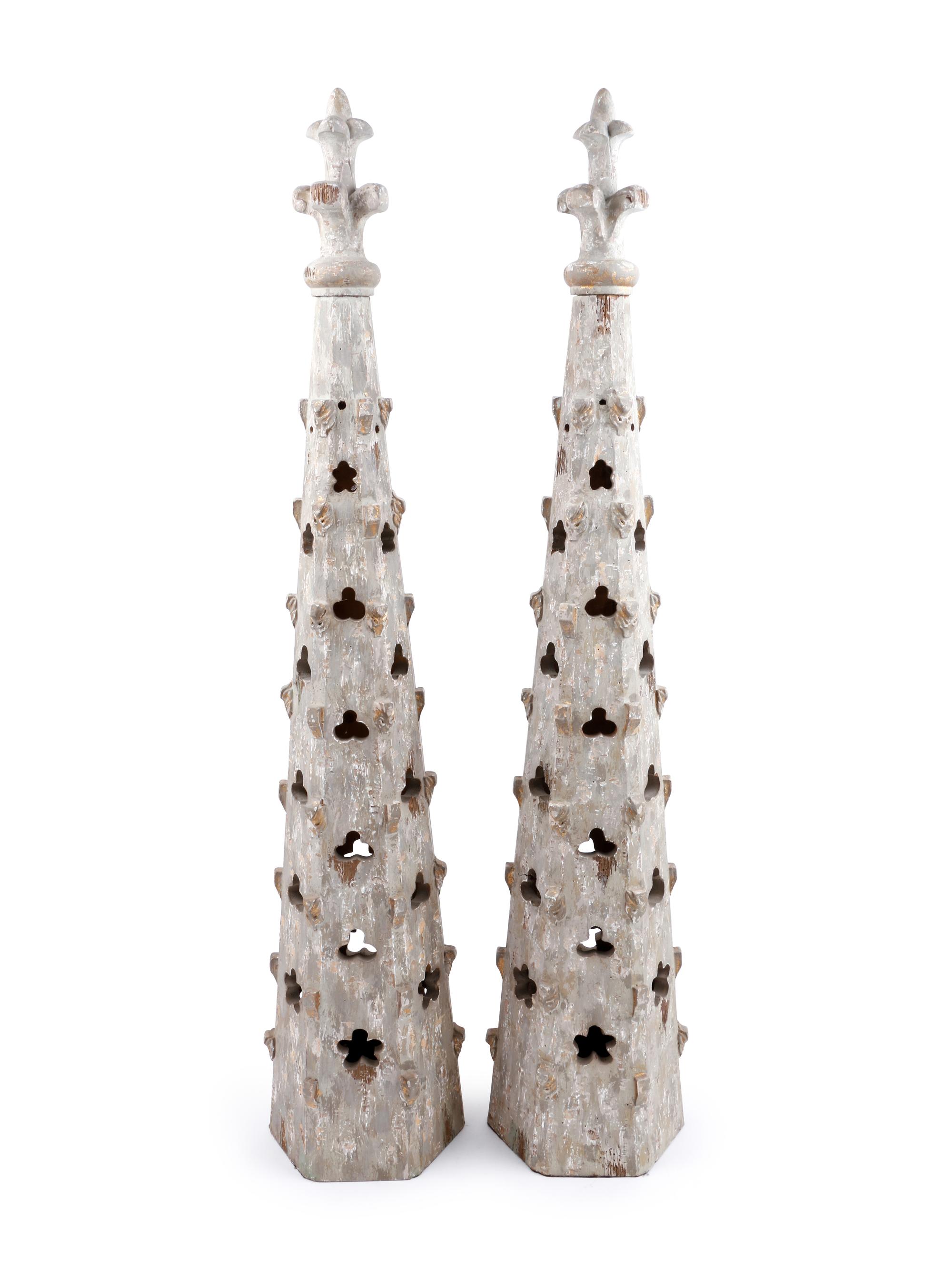A Pair of Gothic Style Painted Wood Finials