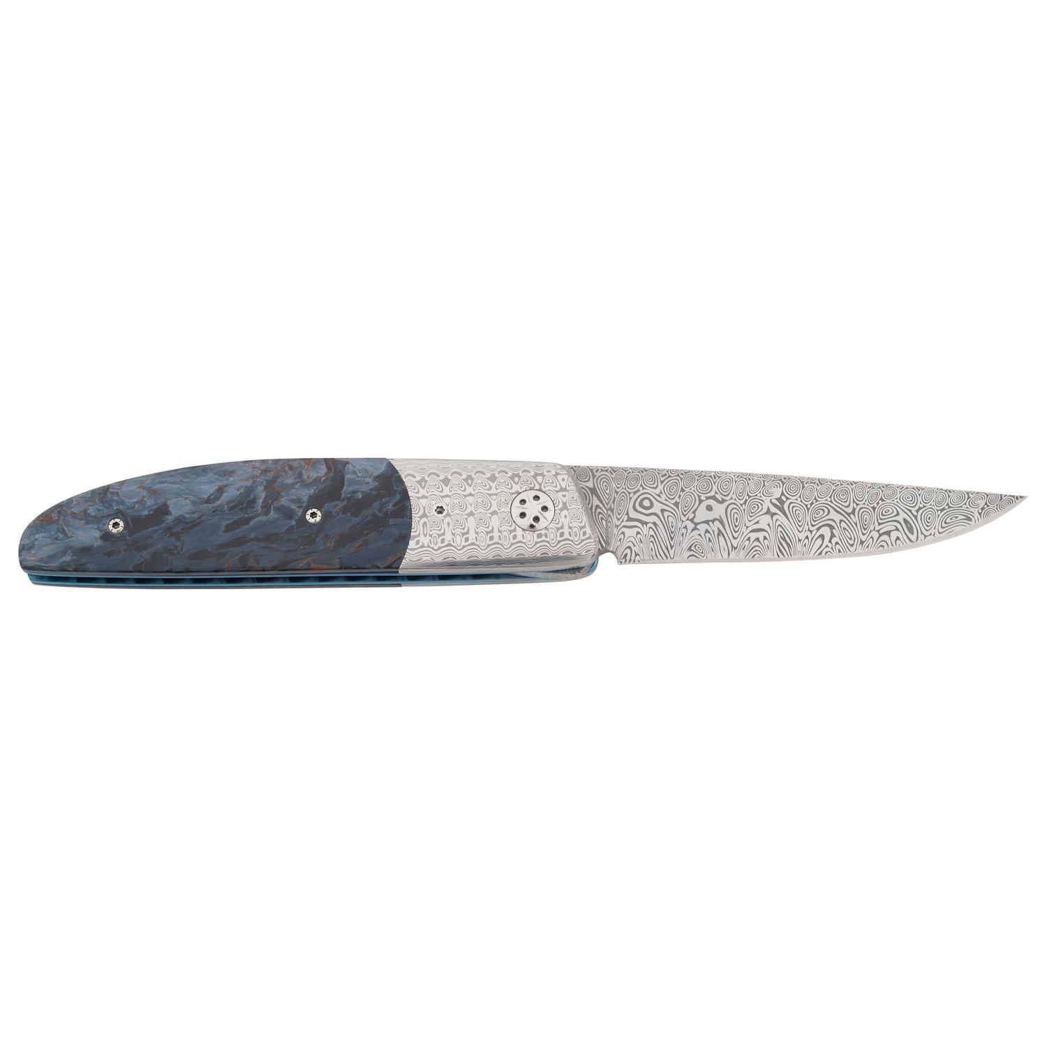 Des Horn Damascus Folding Knife.