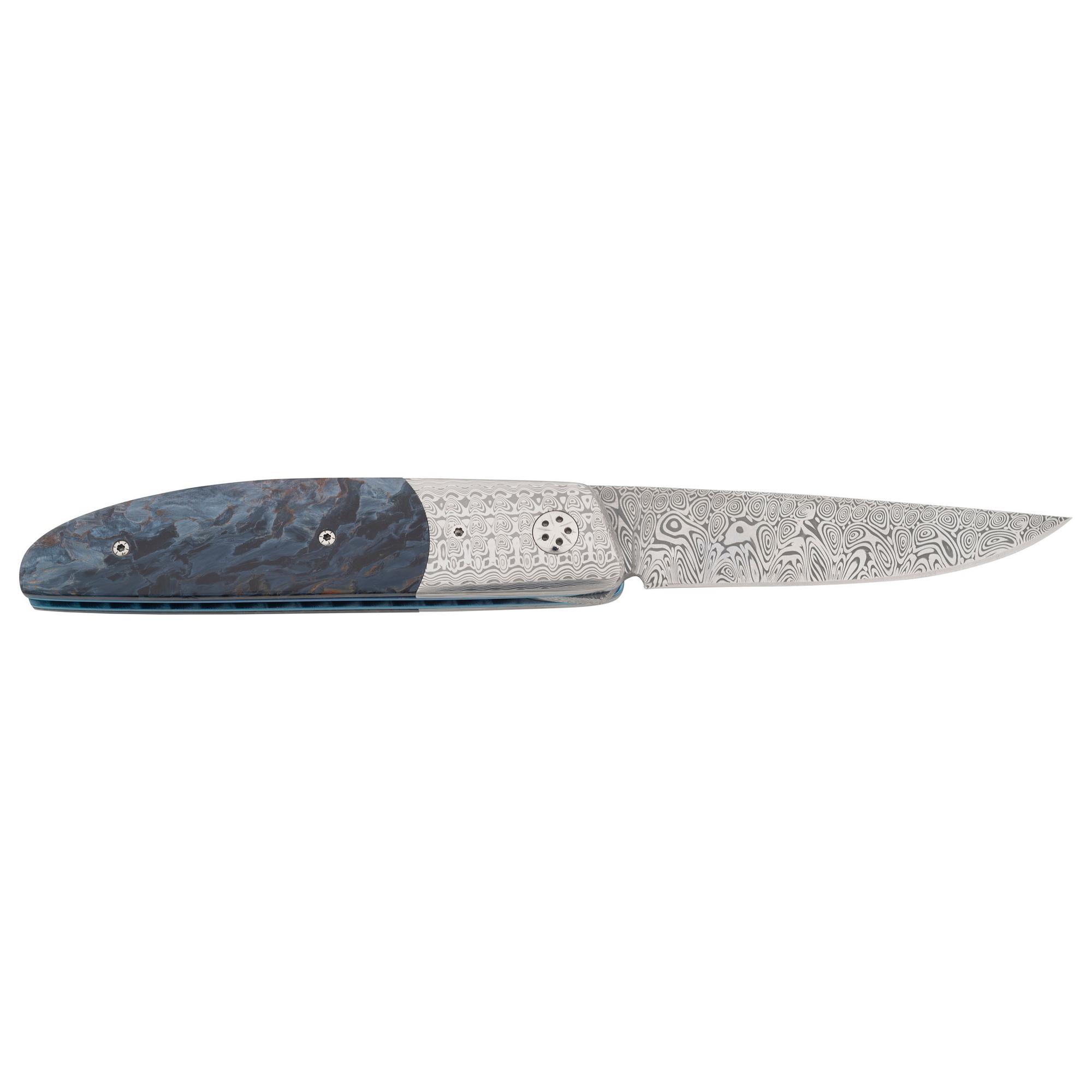 Des Horn Damascus Folding Knife.