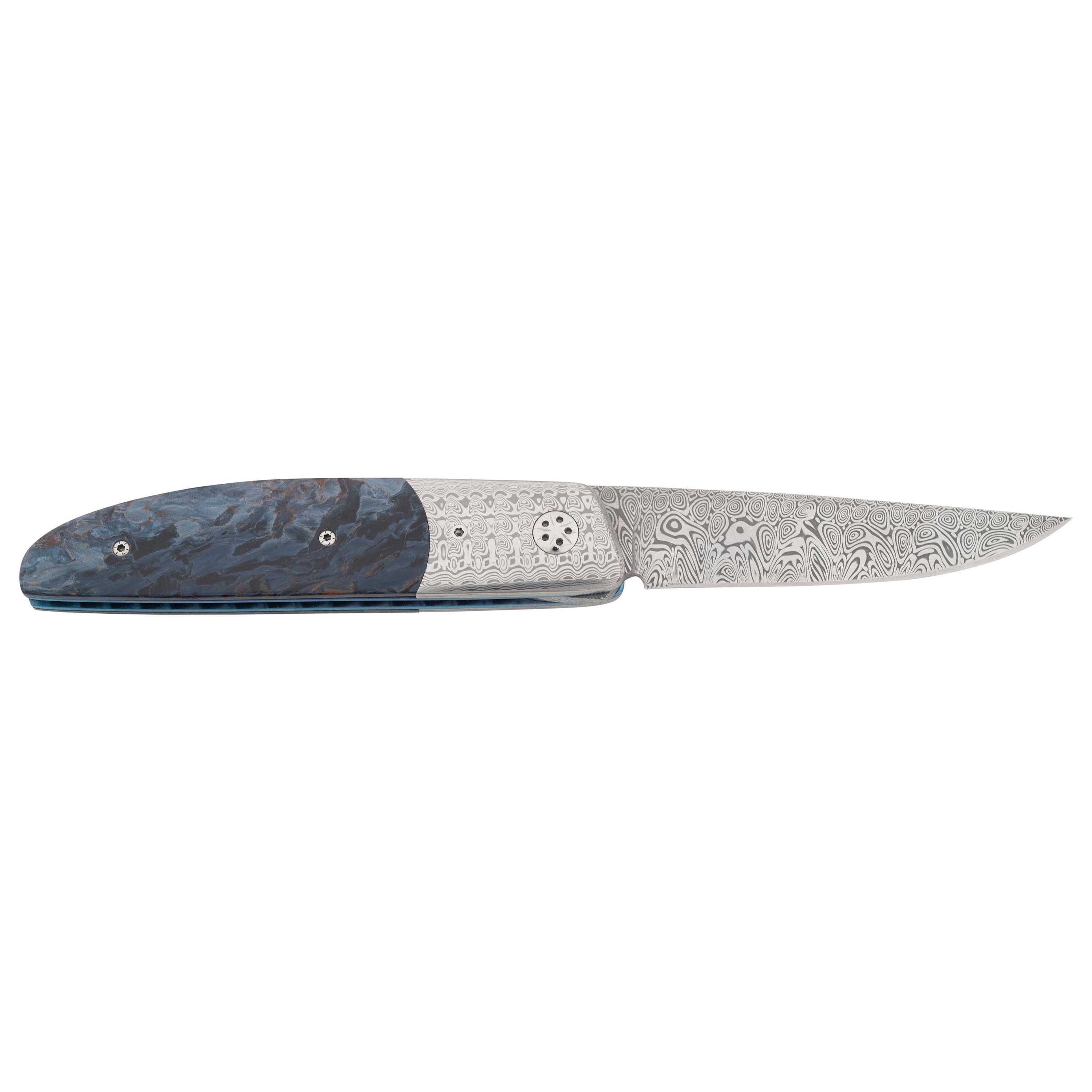 Des Horn Damascus Folding Knife.