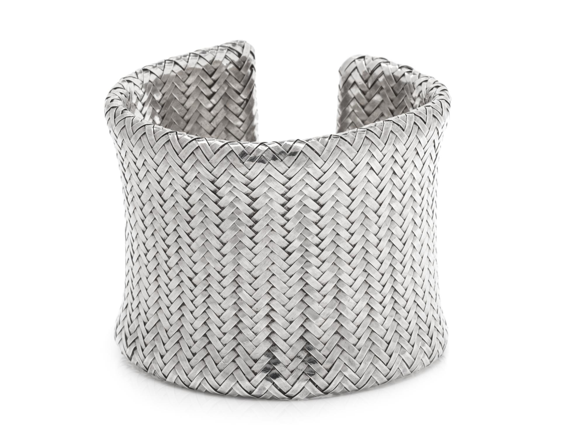 A Silver Woven Cuff Bracelet,