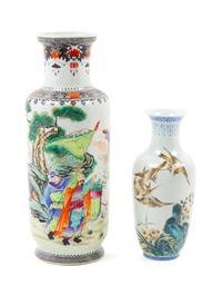 Two Chinese Famille Verte Porcelain Rouleau Vases