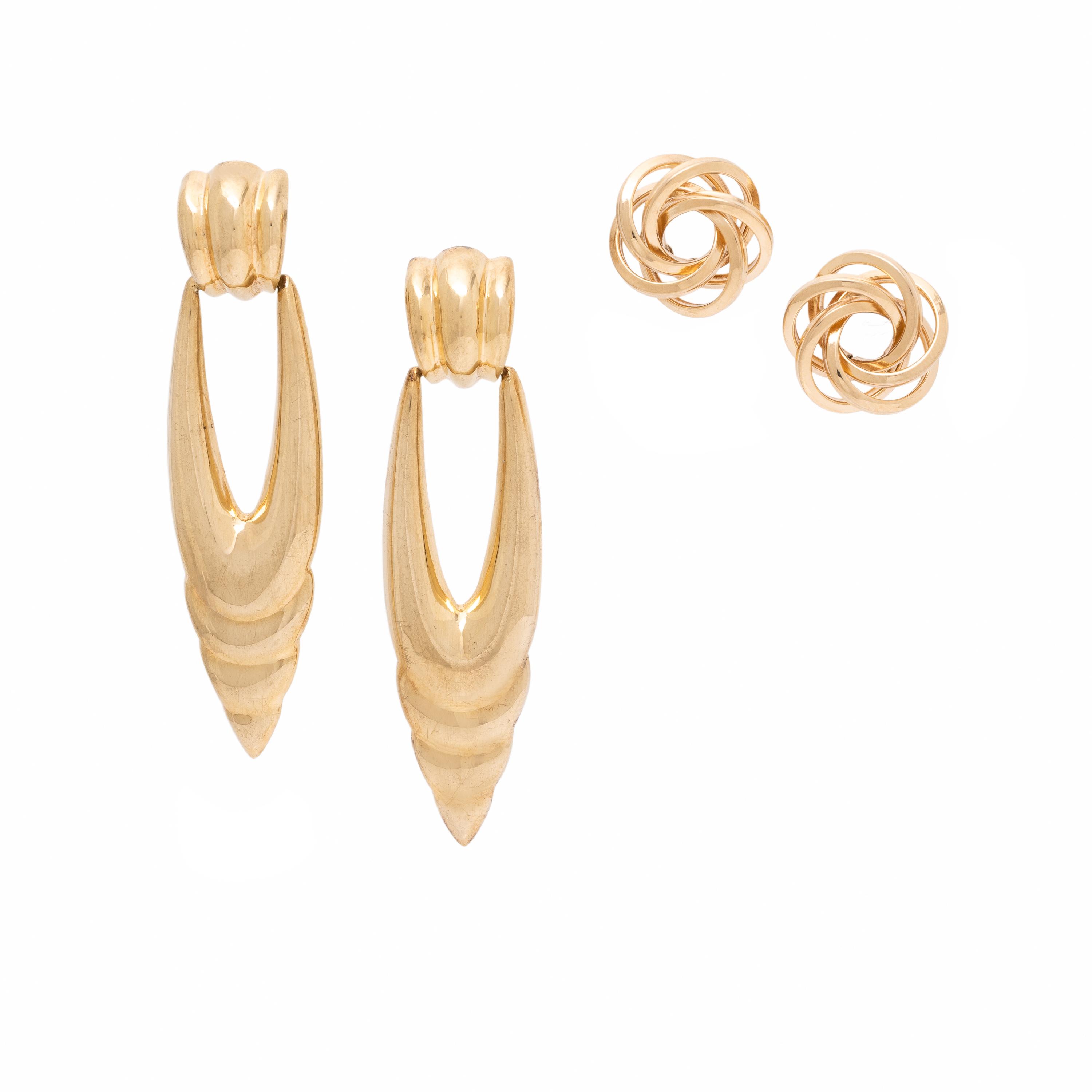 Two Pairs of Yellow Gold Earrings