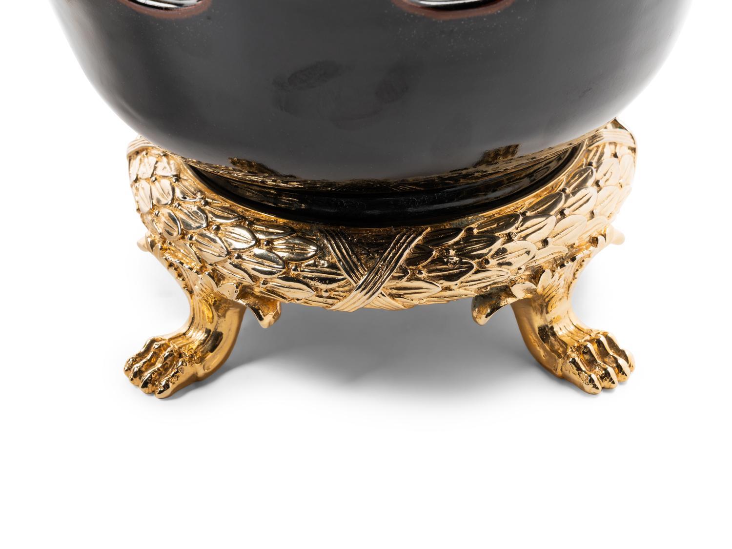 A Pair of Contemporary Ceramic and Gilt Metal Jardinières