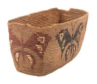Salish Polychrome Pictorial Imbricated Basket, with Butterflies