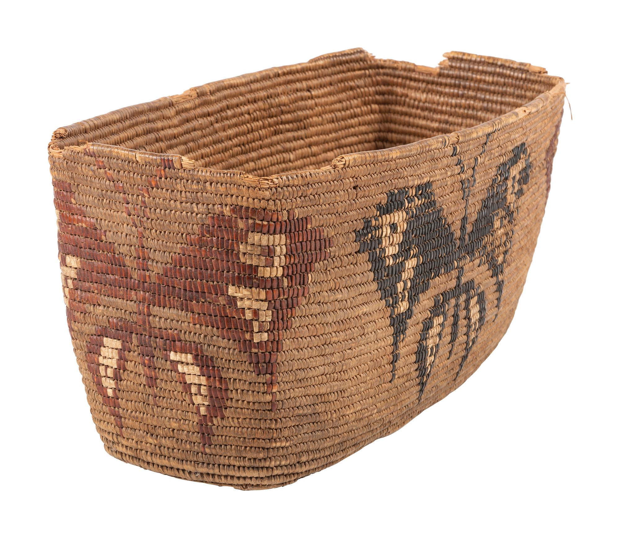 Salish Polychrome Pictorial Imbricated Basket, with Butterflies