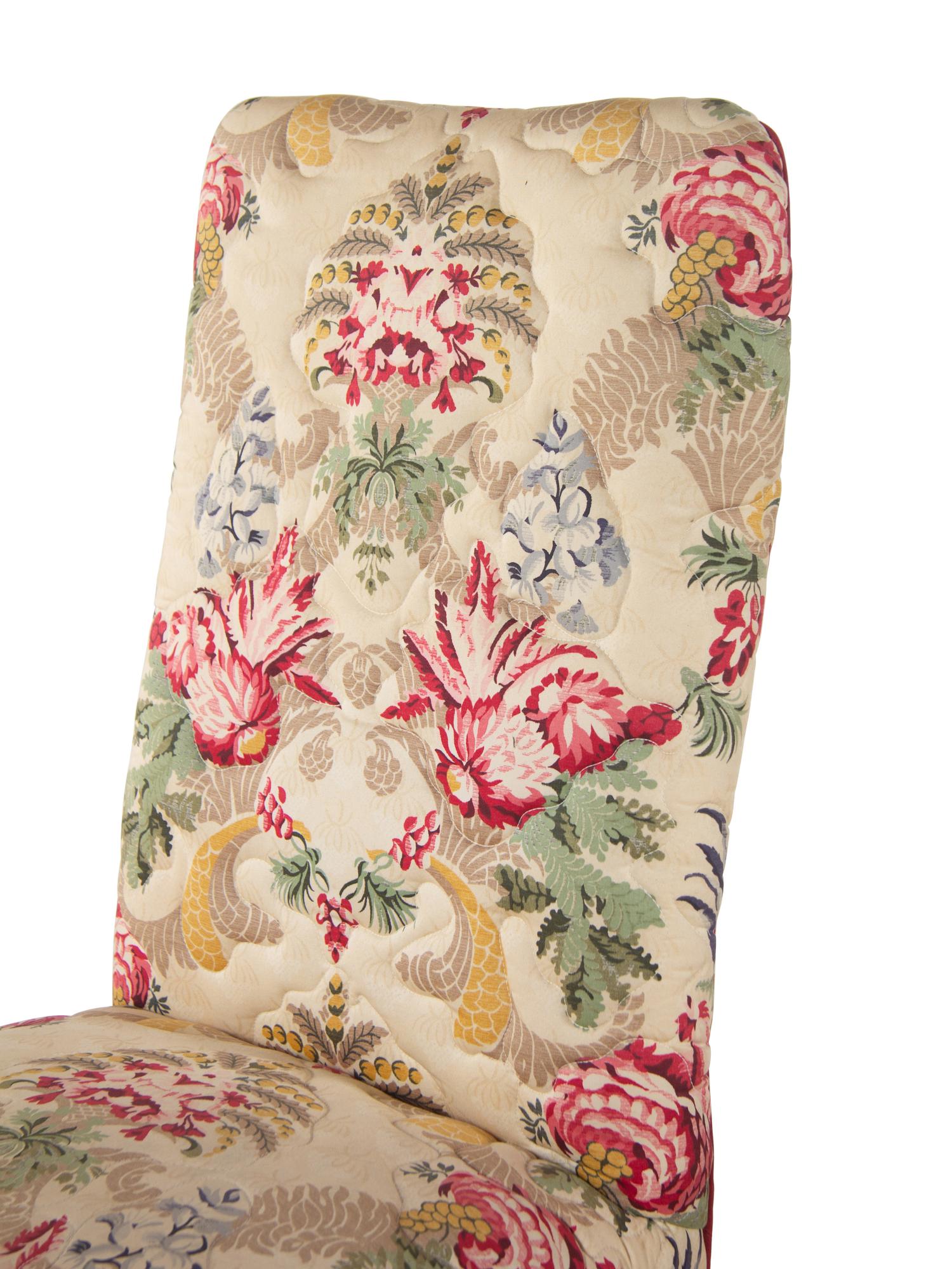 A Pair of Queen Anne Style Side Chairs with Chintz Upholstery