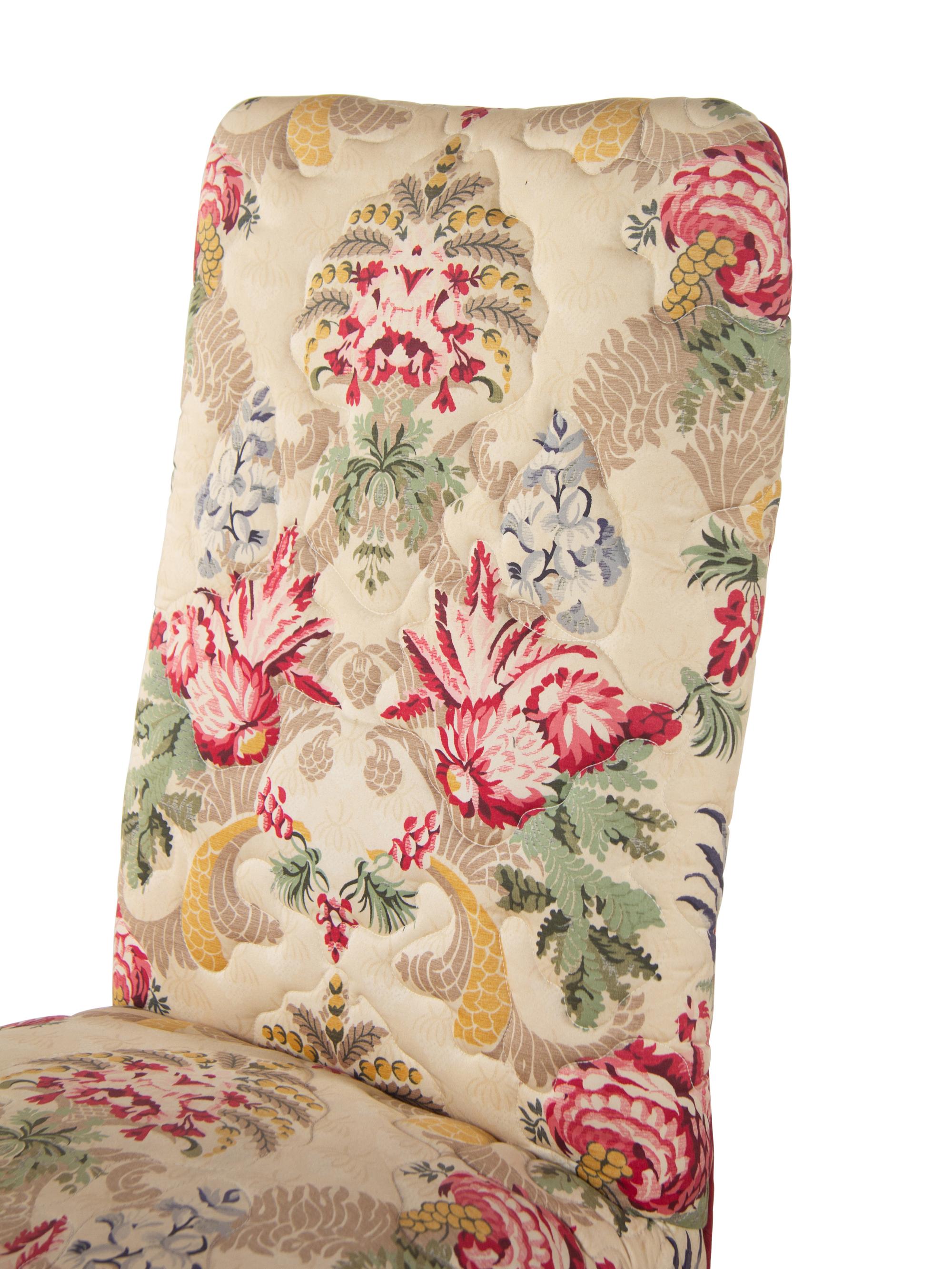 A Pair of Queen Anne Style Side Chairs with Chintz Upholstery