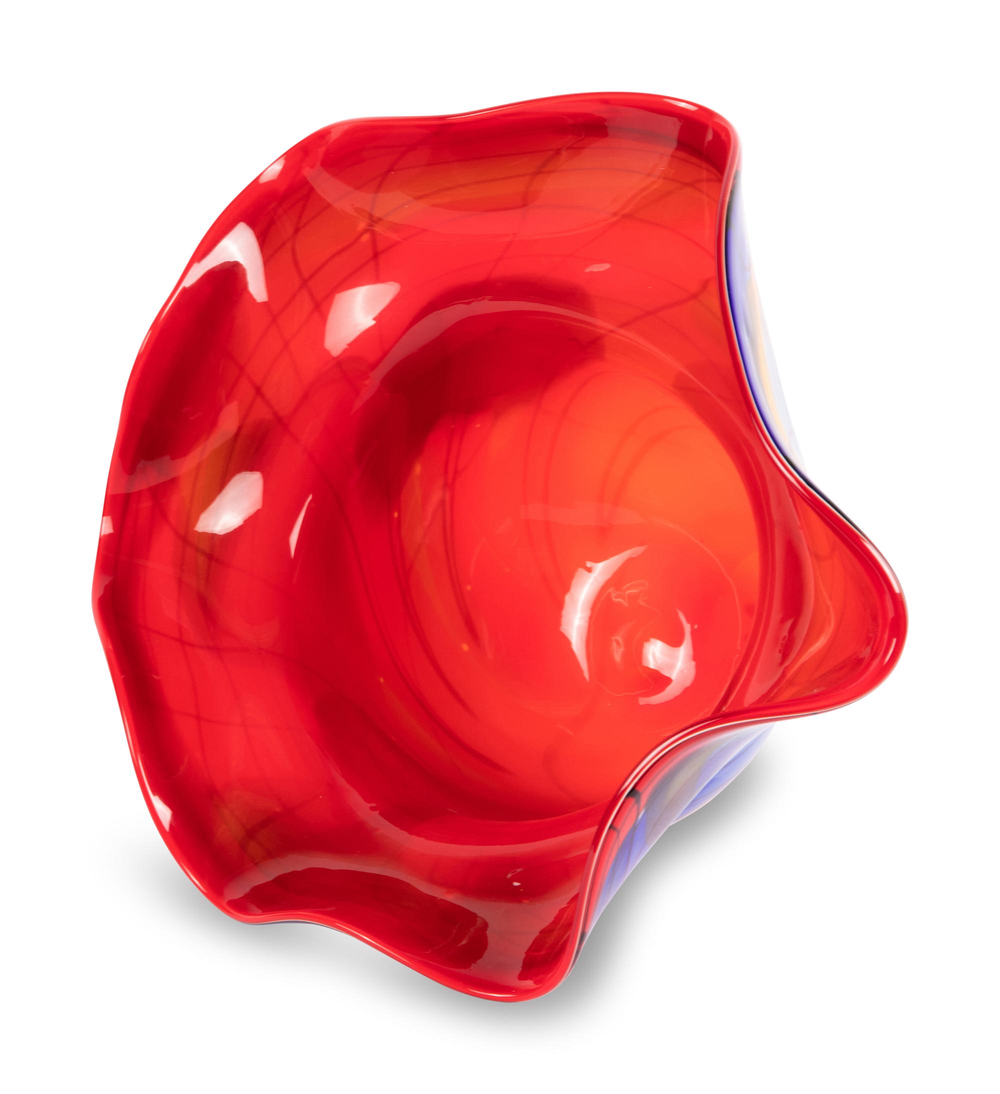 A Monumental Red and Blue Studio Art Glass Bowl