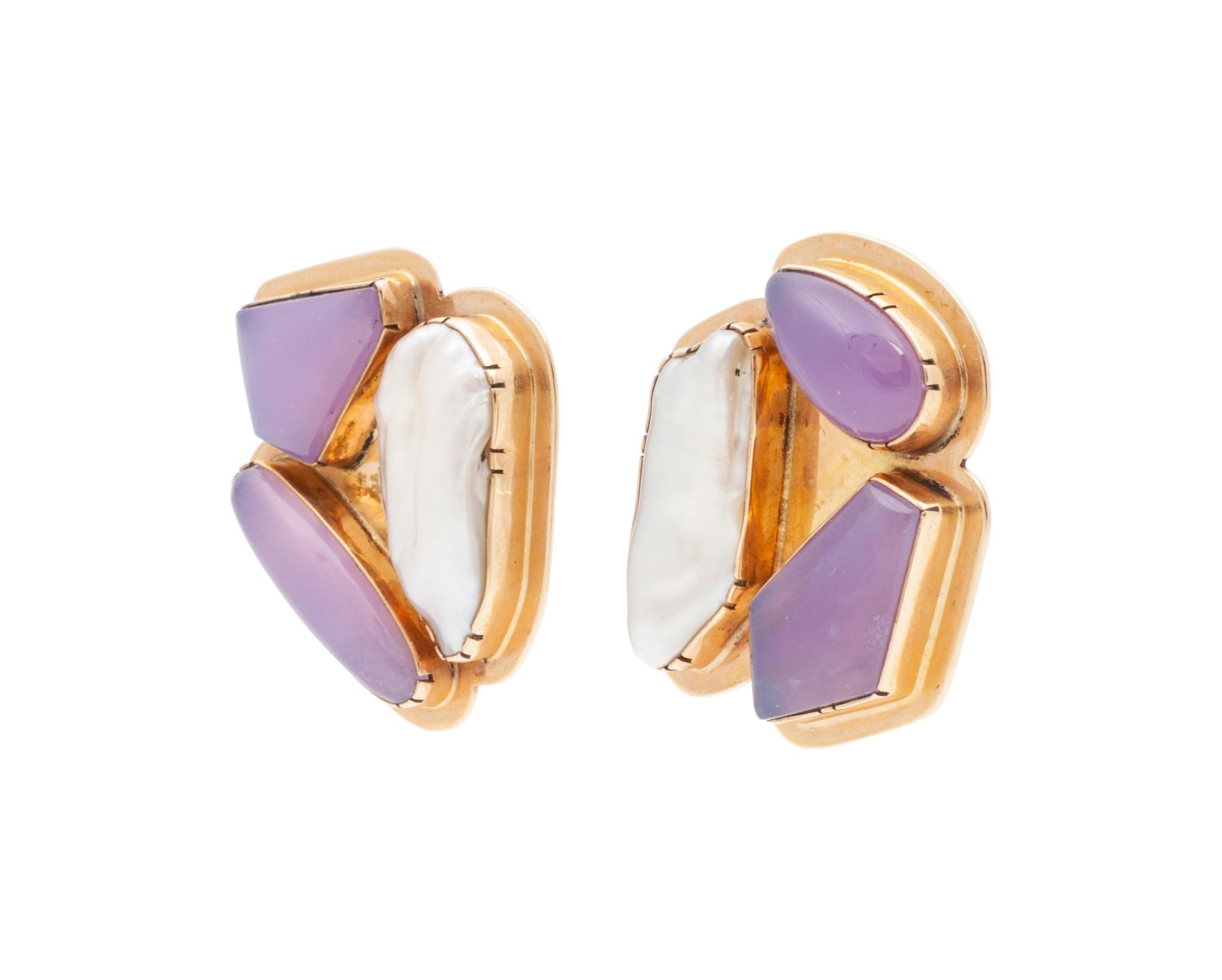 14k Gold Earrings, with Inlaid Stones