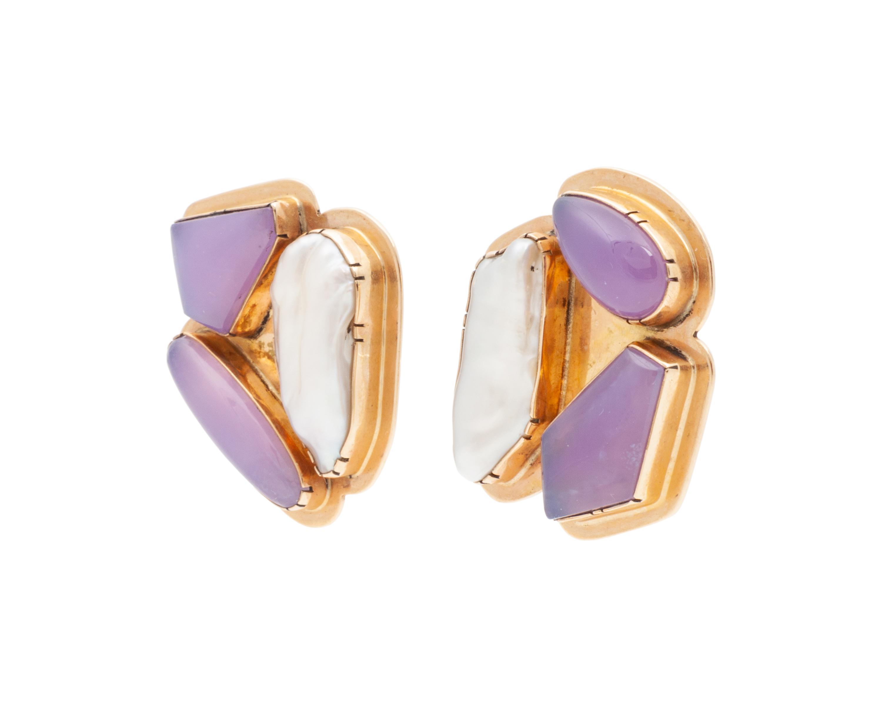 14k Gold Earrings, with Inlaid Stones